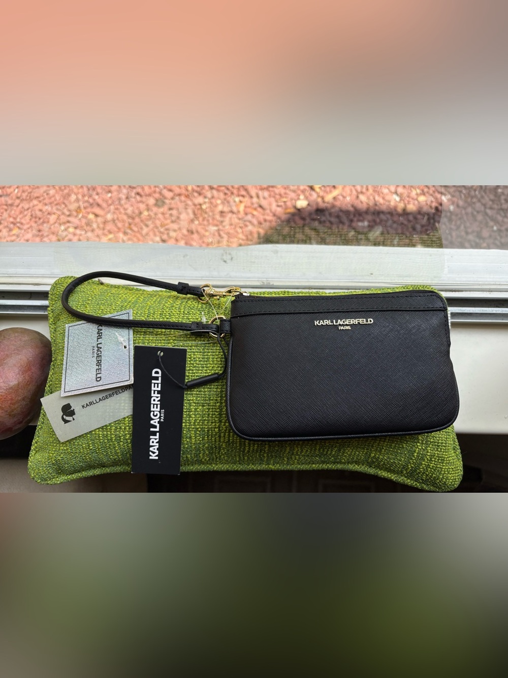 Karl Lagerfeld Black Wristlet Pouch with Gold Hardware
